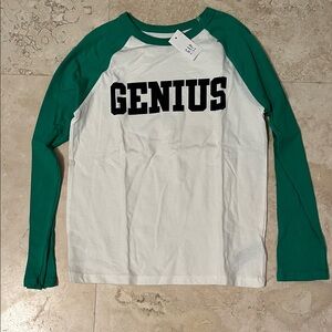 NWT! GAP boys Green and White Long Sleeve Tee - “Genius”